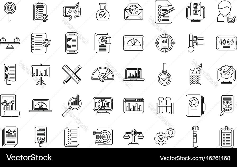 Benchmark testing icons set outline aspekt Vector Image