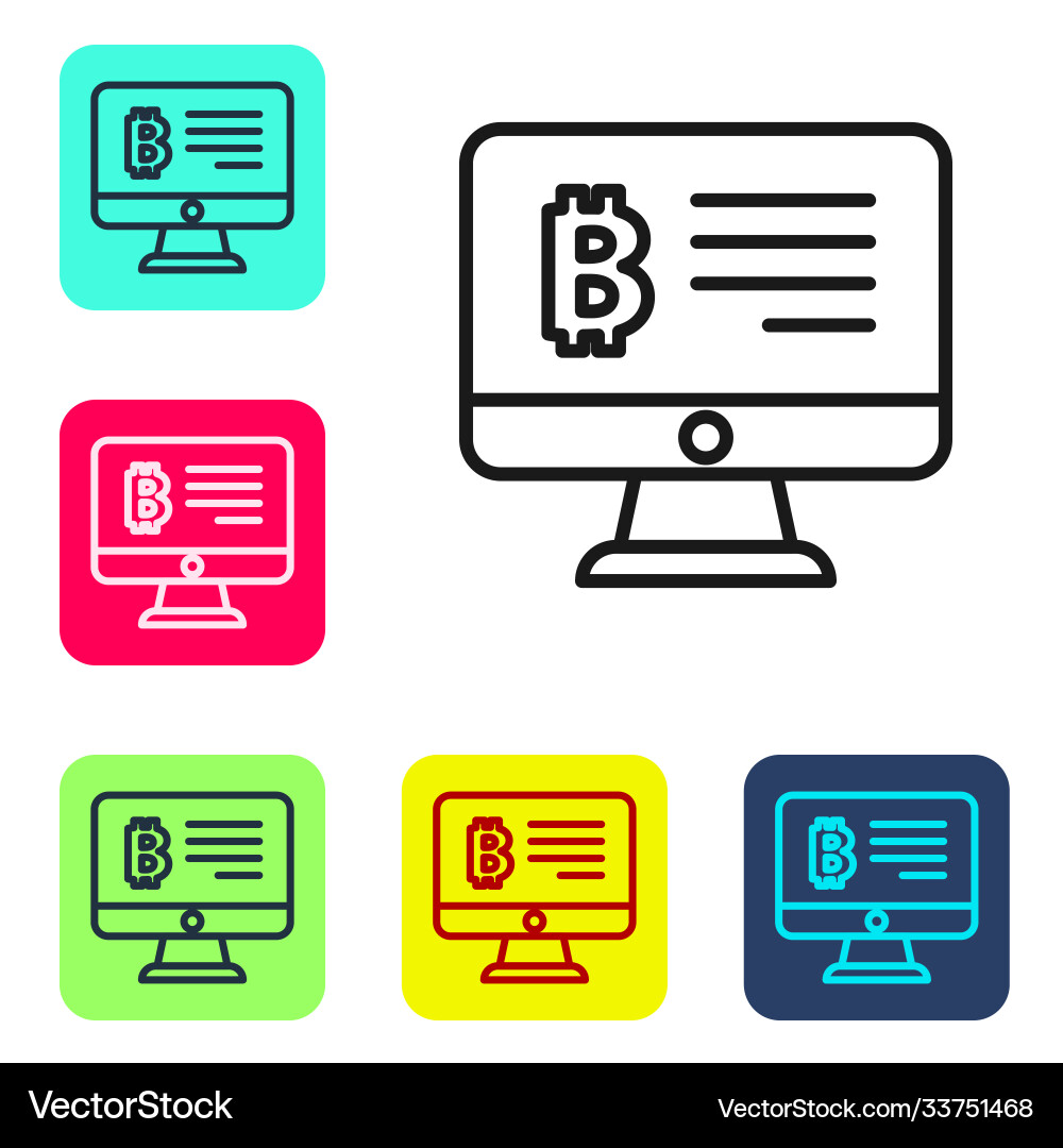 Black line mining bitcoin from monitor icon Black line mining bitcoin from monitor icon vector image