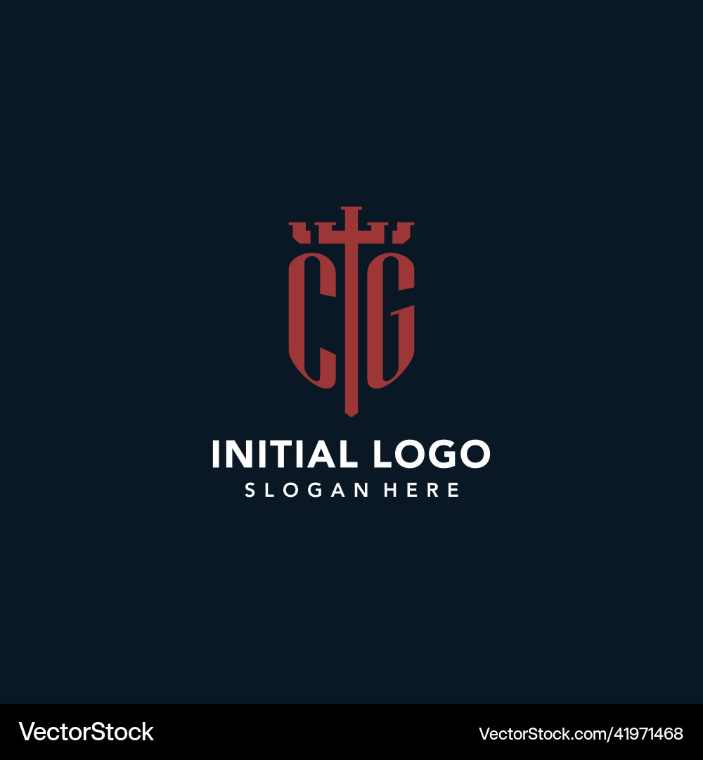 Cg initial monogram logos with sword and shield Cg initial monogram logos with sword and shield Vector Image