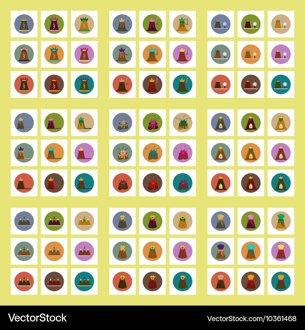 Collection of icons in flat style volcano Vector Image