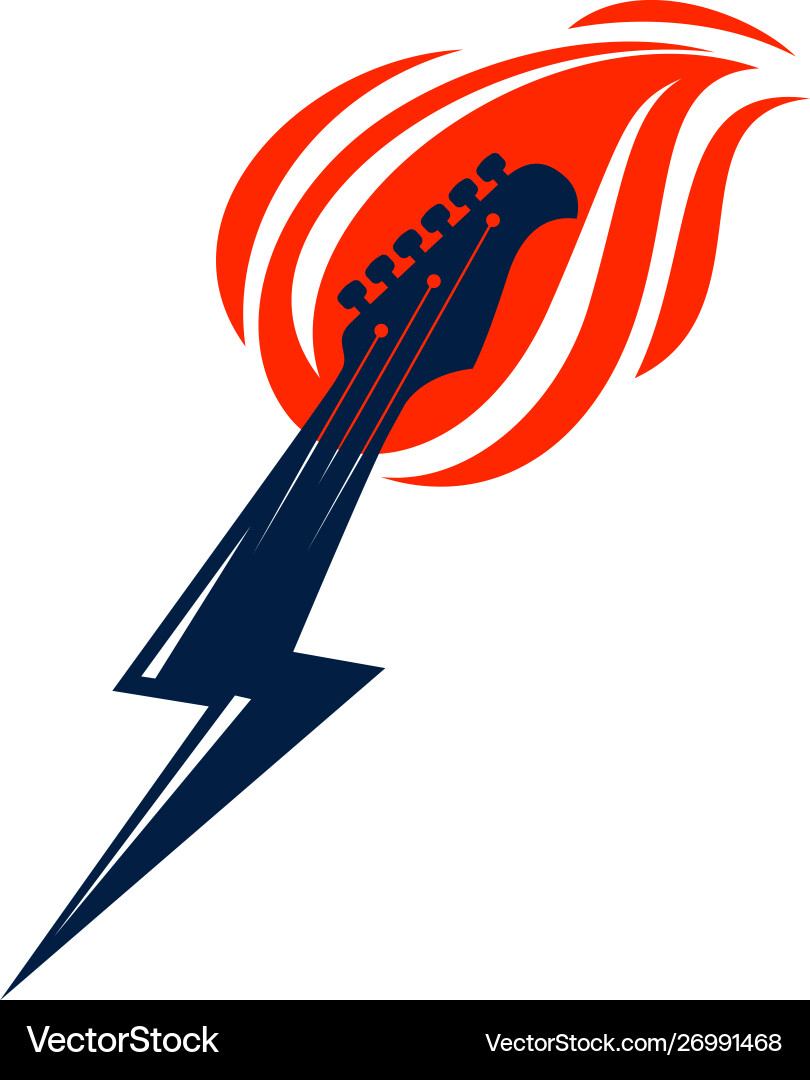 Electric guitar headstock on fire in a shape Electric guitar headstock on fire in a shape vector image