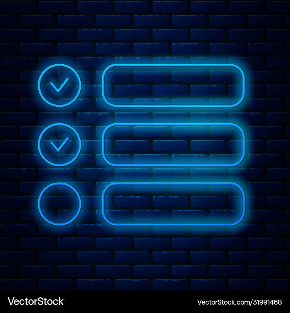 Glowing neon line task list icon isolated on brick Vector Image