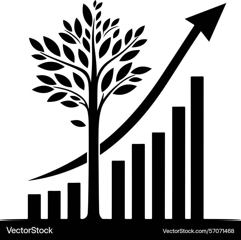 Growing tree with upward trend graph representing vector image