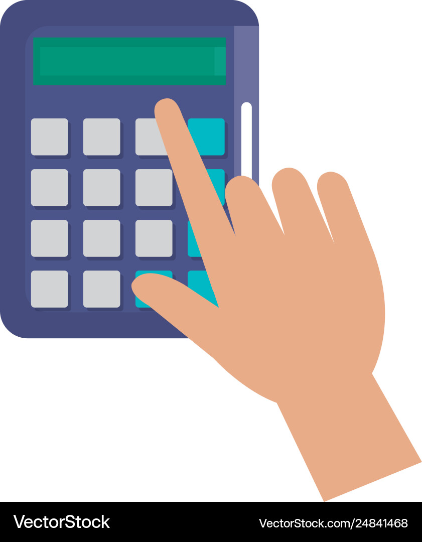 Hand using calculator math device icon Vector Image