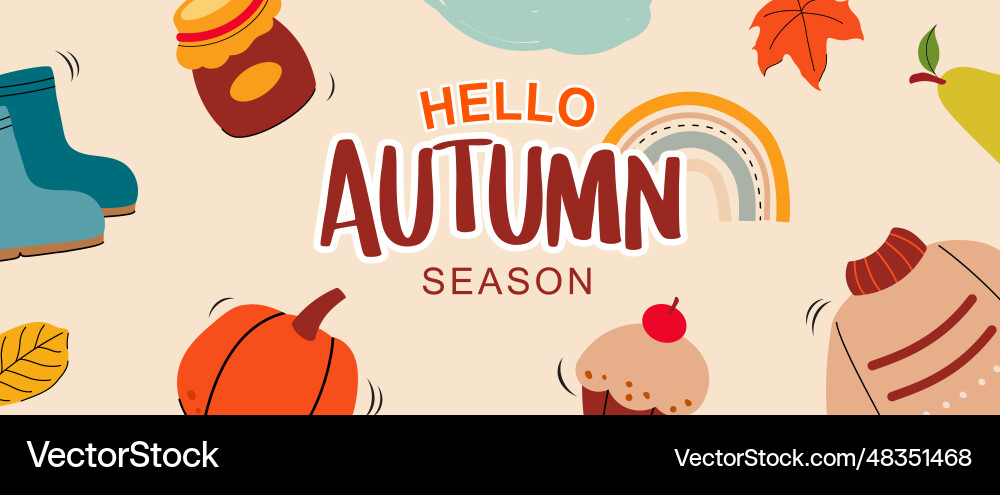 Hello autumn with element and leaves background Vector Image