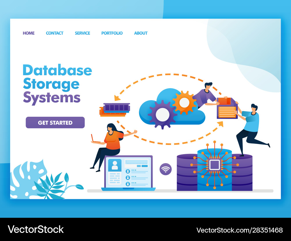 Landing page design database storage system Landing page design database storage system vector image