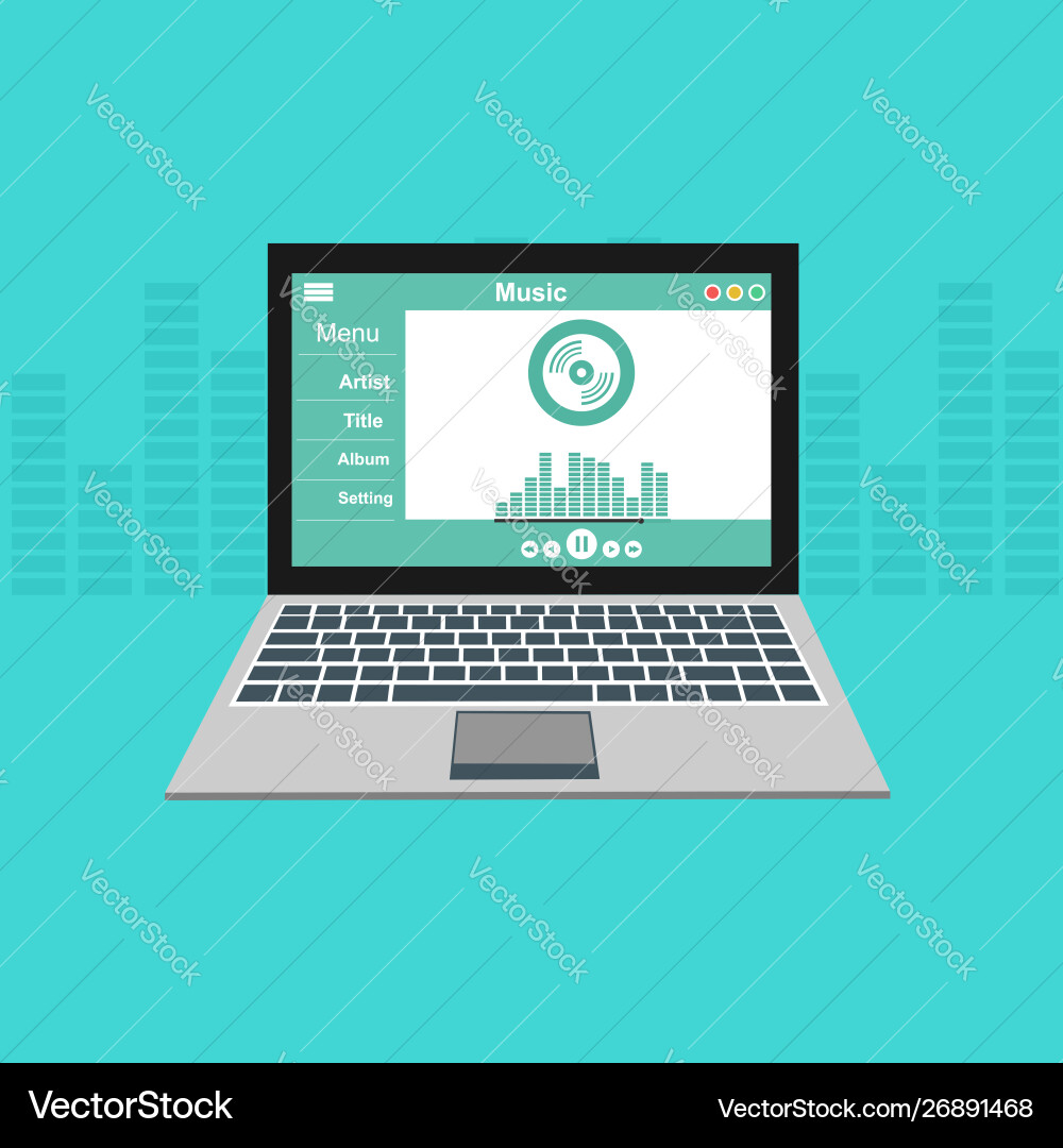 Media player application app template with flat Media player application app template with flat vector image