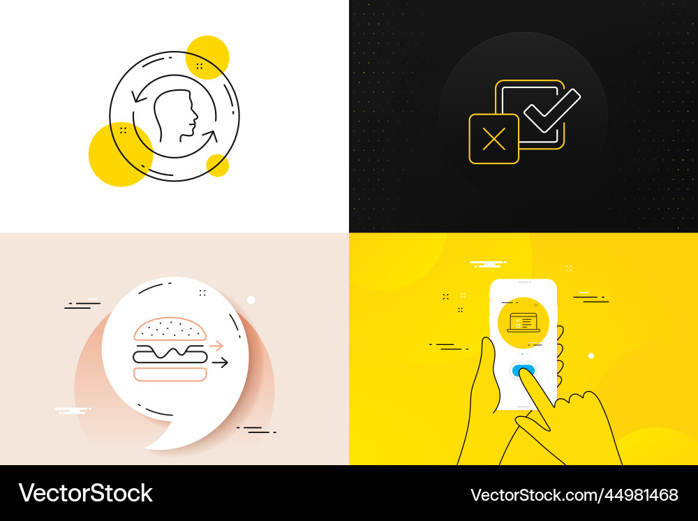 Minimal set of food delivery face id and checkbox Minimal set of food delivery face id and checkbox vector image