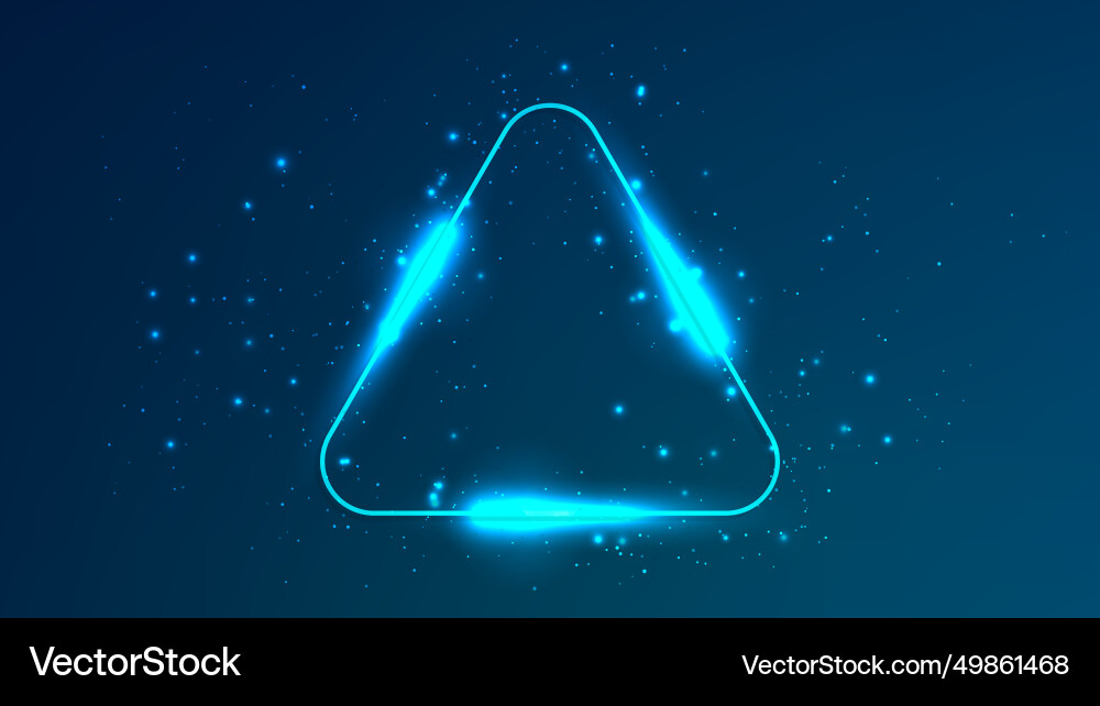 Neon rounded triangle frame with shining effects vector image