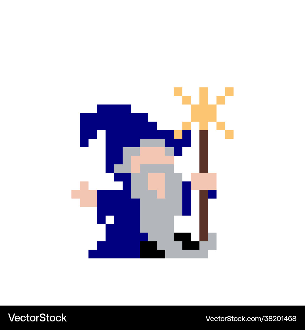 Pixel Witch Character - 8 Bit Style vector image
