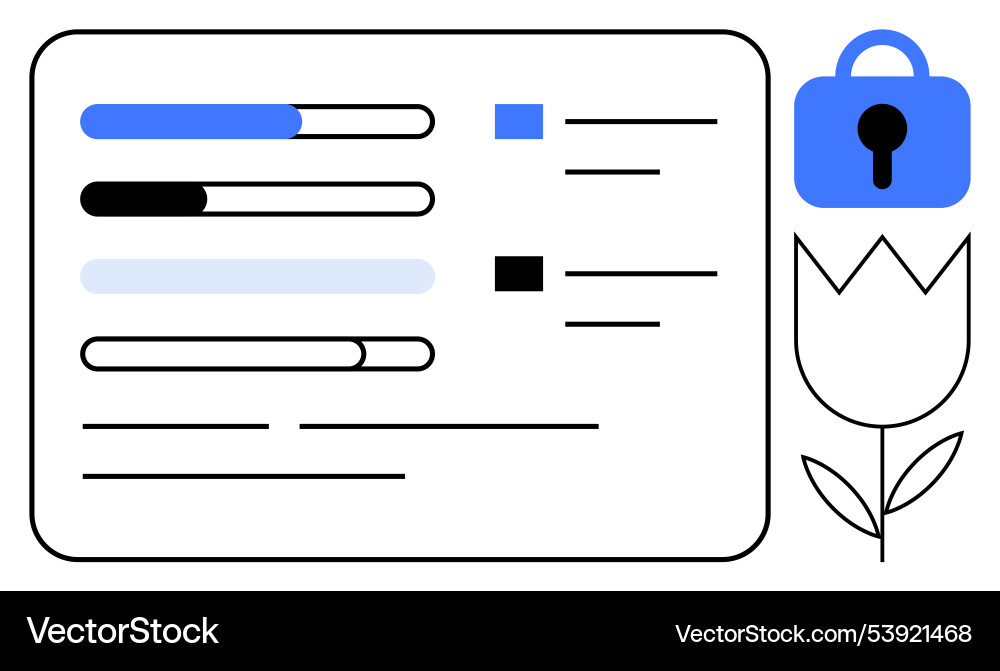Progress bars with data list and security icon Progress bars with data list and security icon vector image