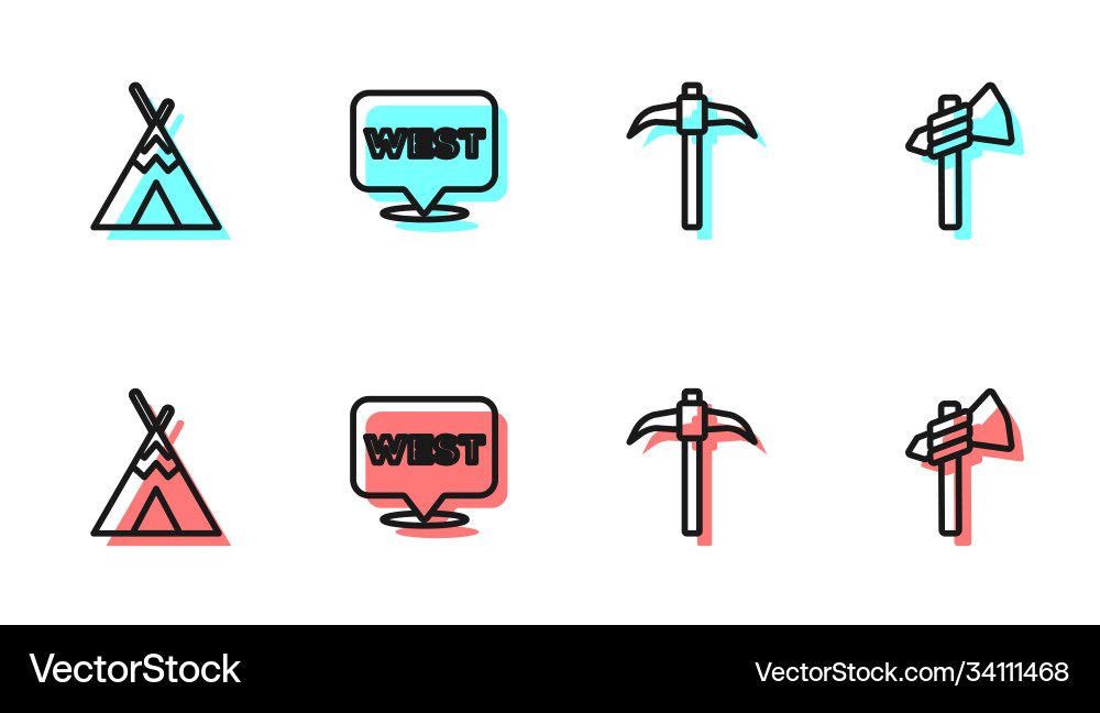 Set line pickaxe indian teepee or wigwam pointer Set line pickaxe indian teepee or wigwam pointer vector image