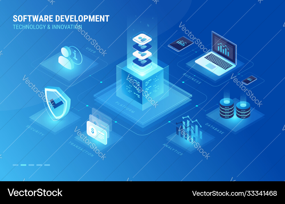 Software Development Isometric Concept Software Development Isometric Concept vector image