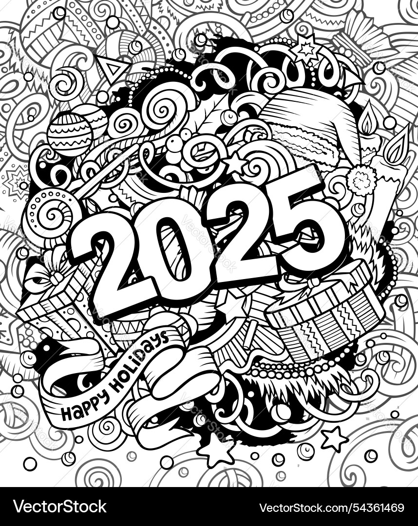 2025 doodles new year objects and elements design vector image