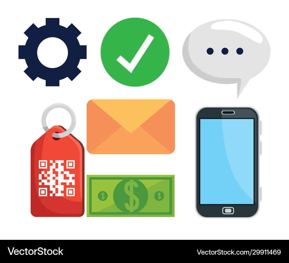 Bundle code qr in label and icons vector image