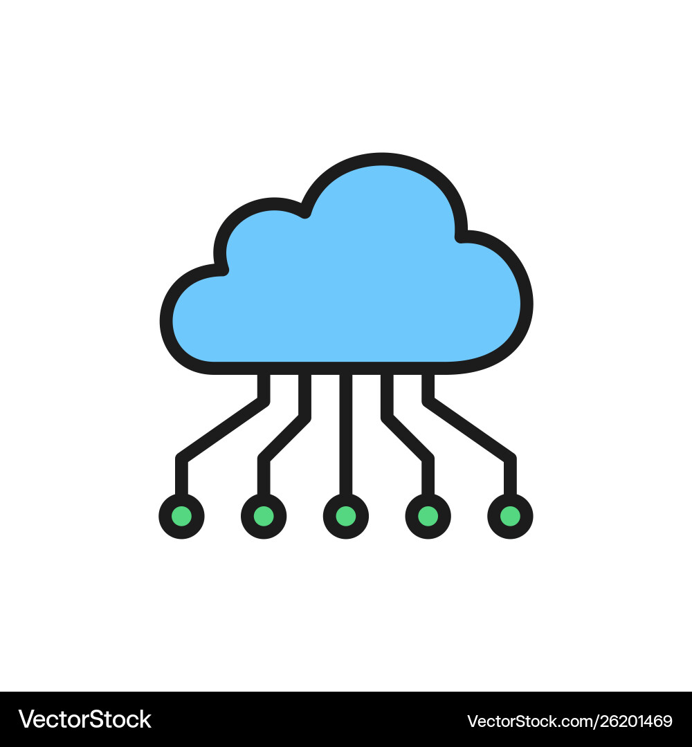 Cloud with closed contacts blockchain flat color Cloud with closed contacts blockchain flat color vector image
