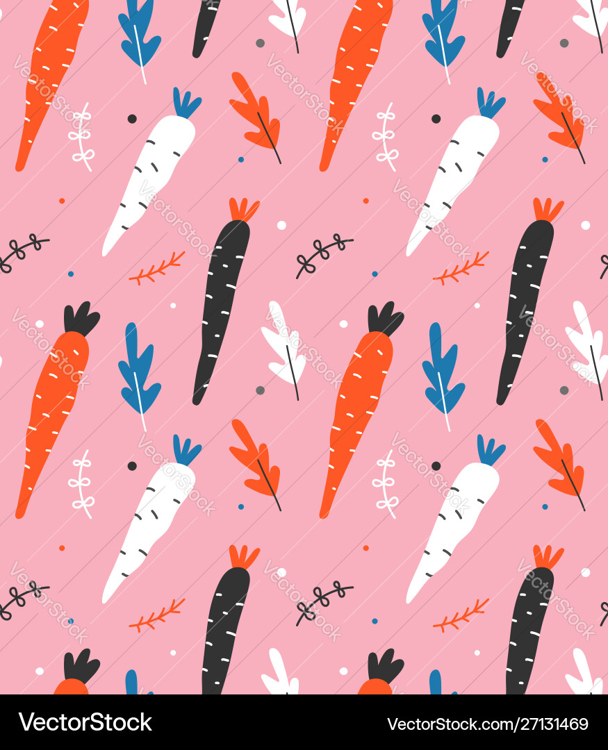 Handdrawn repeat pattern with colorful carrots Handdrawn repeat pattern with colorful carrots vector image