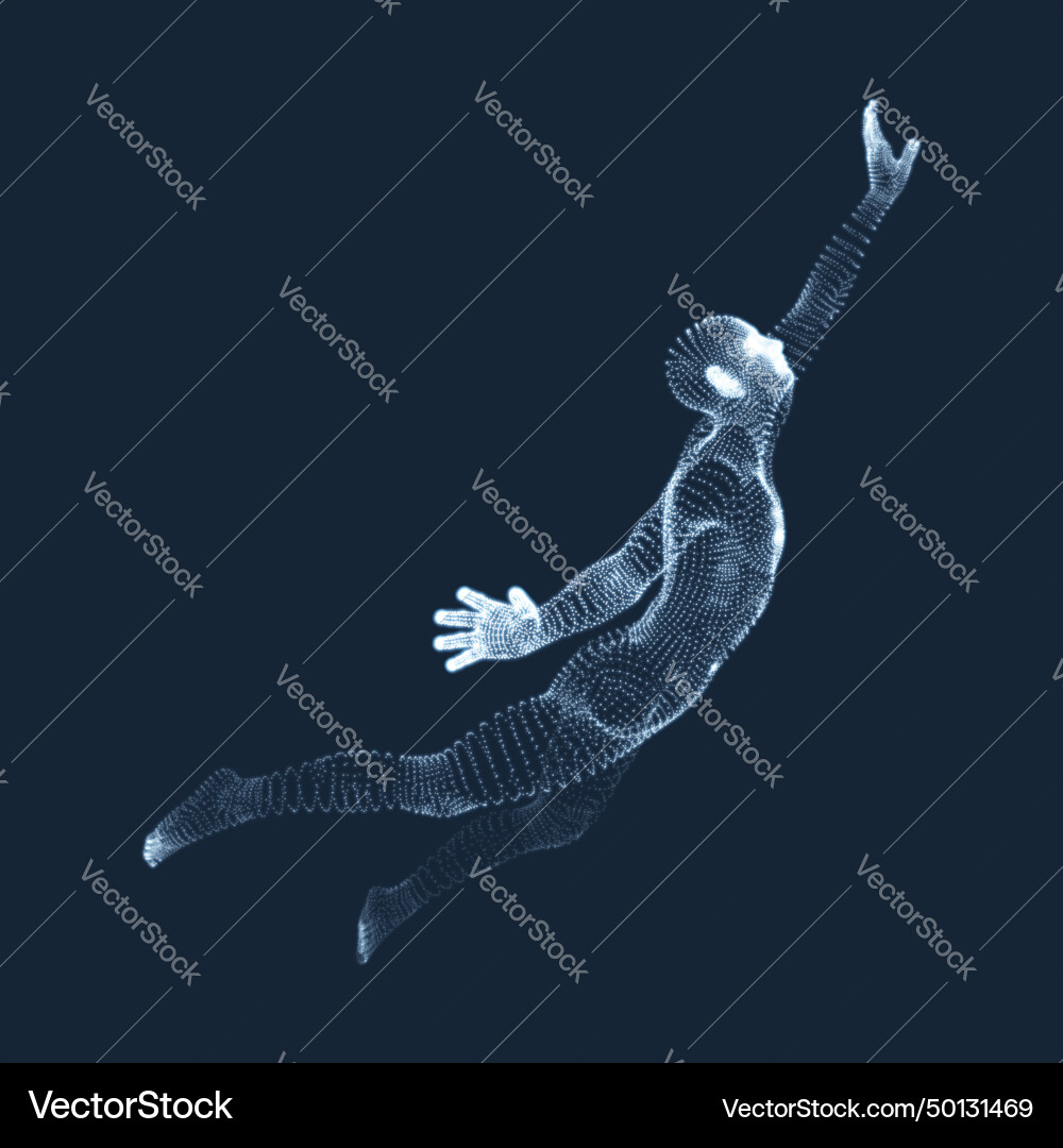 Jumping man graphics composed of particles 3d Jumping man graphics composed of particles 3d vector image