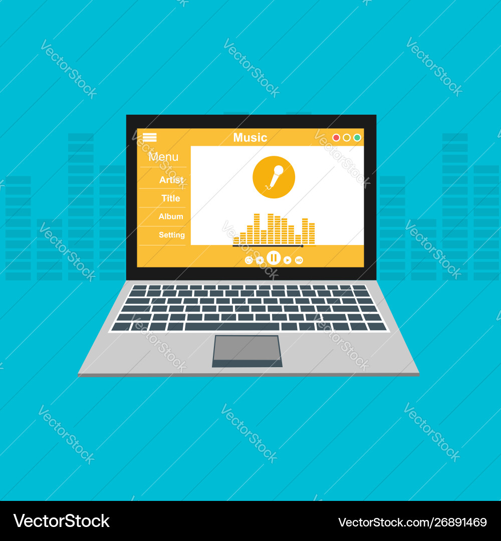 Media player application app template with flat vector image