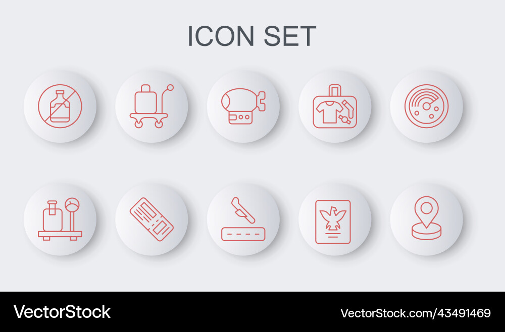 Set line location scale with suitcase airship Set line location scale with suitcase airship vector image