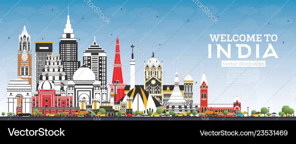 Welcome to india city skyline with color Welcome to india city skyline with color vector image