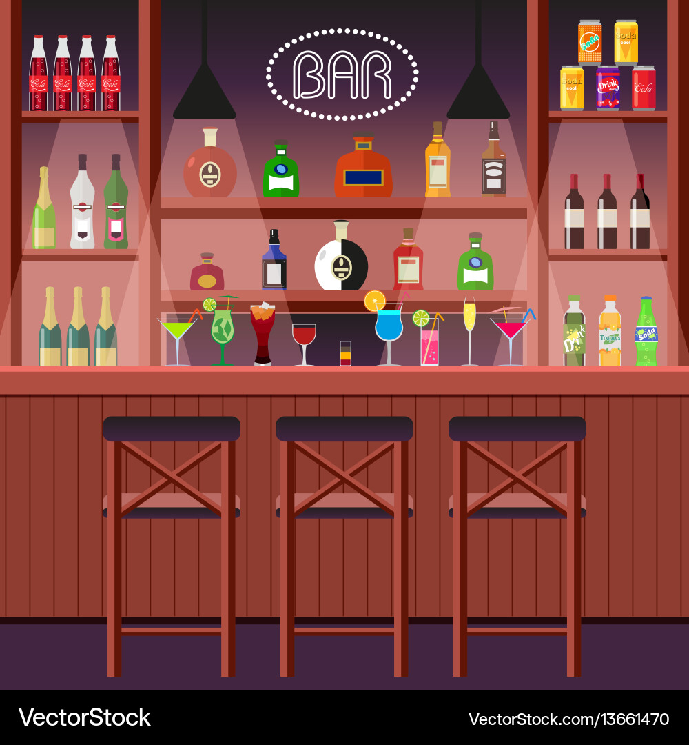 Bar Counter with Drinks Vector Image