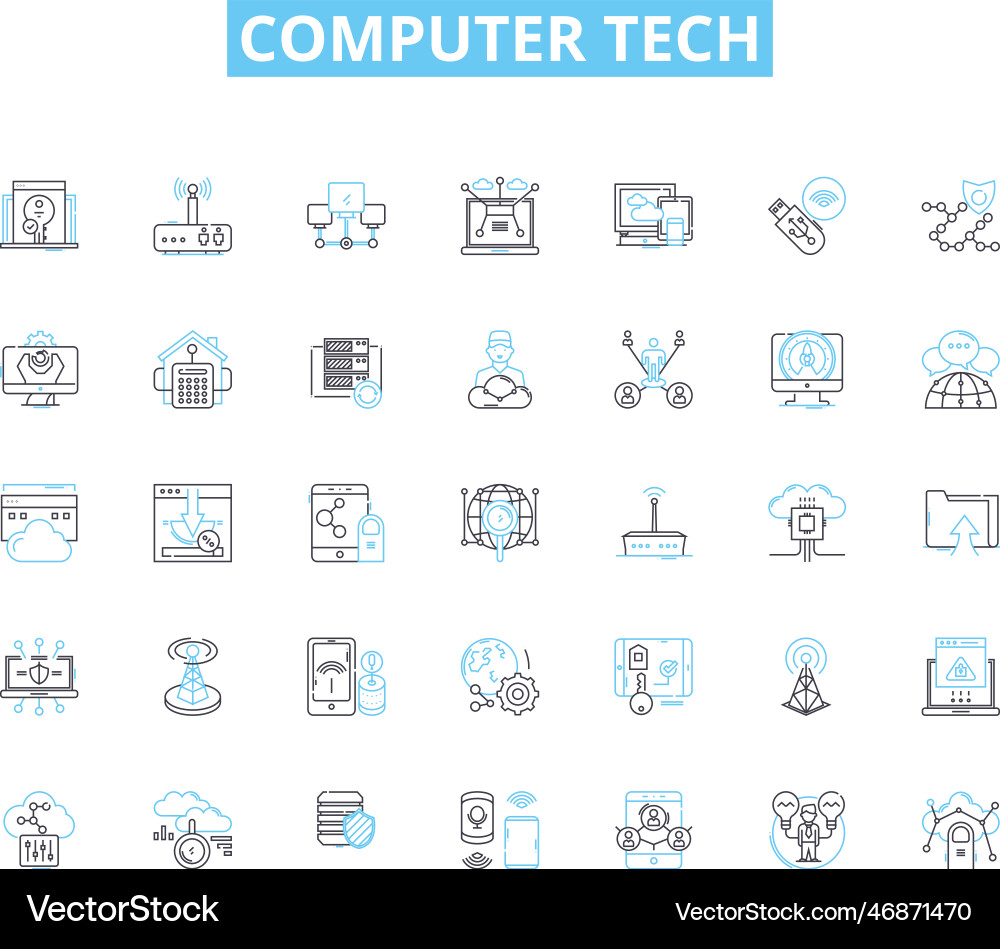 Computer tech linear icons set hardware software Computer tech linear icons set hardware software vector image