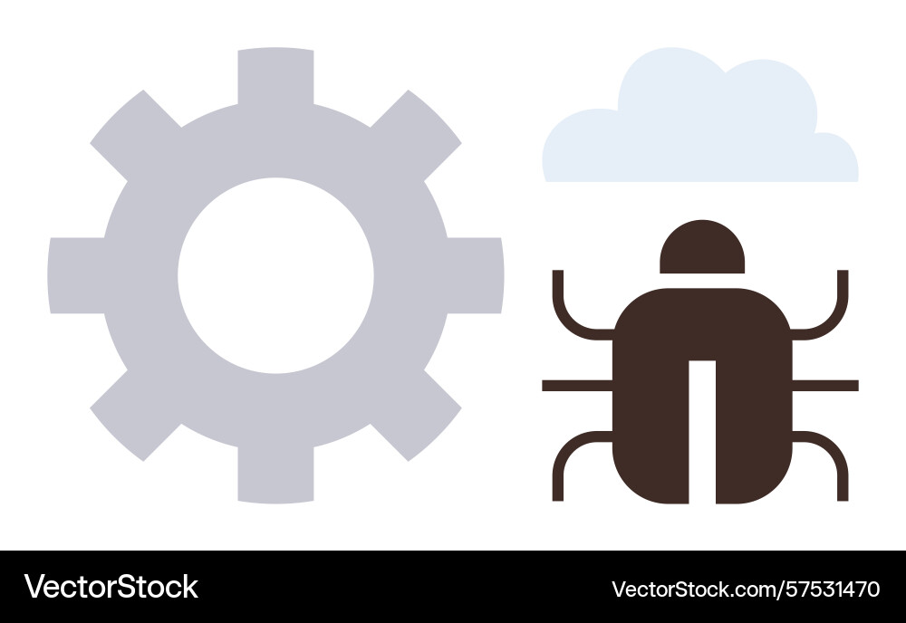 Gear and bug with cloud representing software Gear and bug with cloud representing software vector image