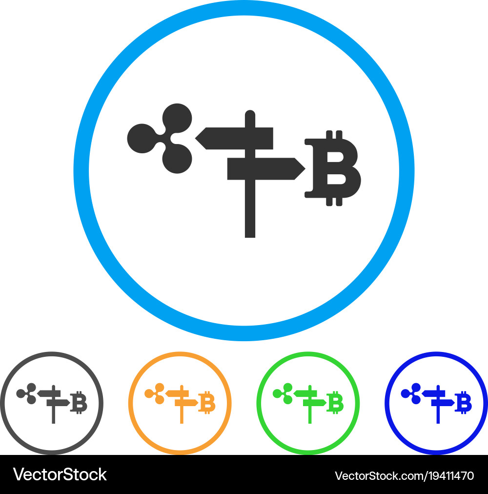Ripple and bitcoin road pointer rounded icon Vector Image