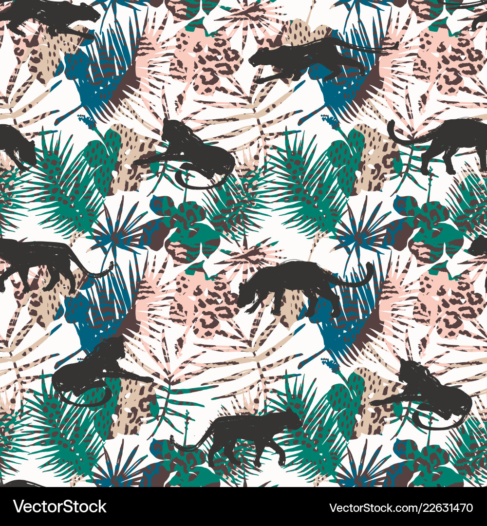 Seamless pattern with leopards and abstract Seamless pattern with leopards and abstract vector image