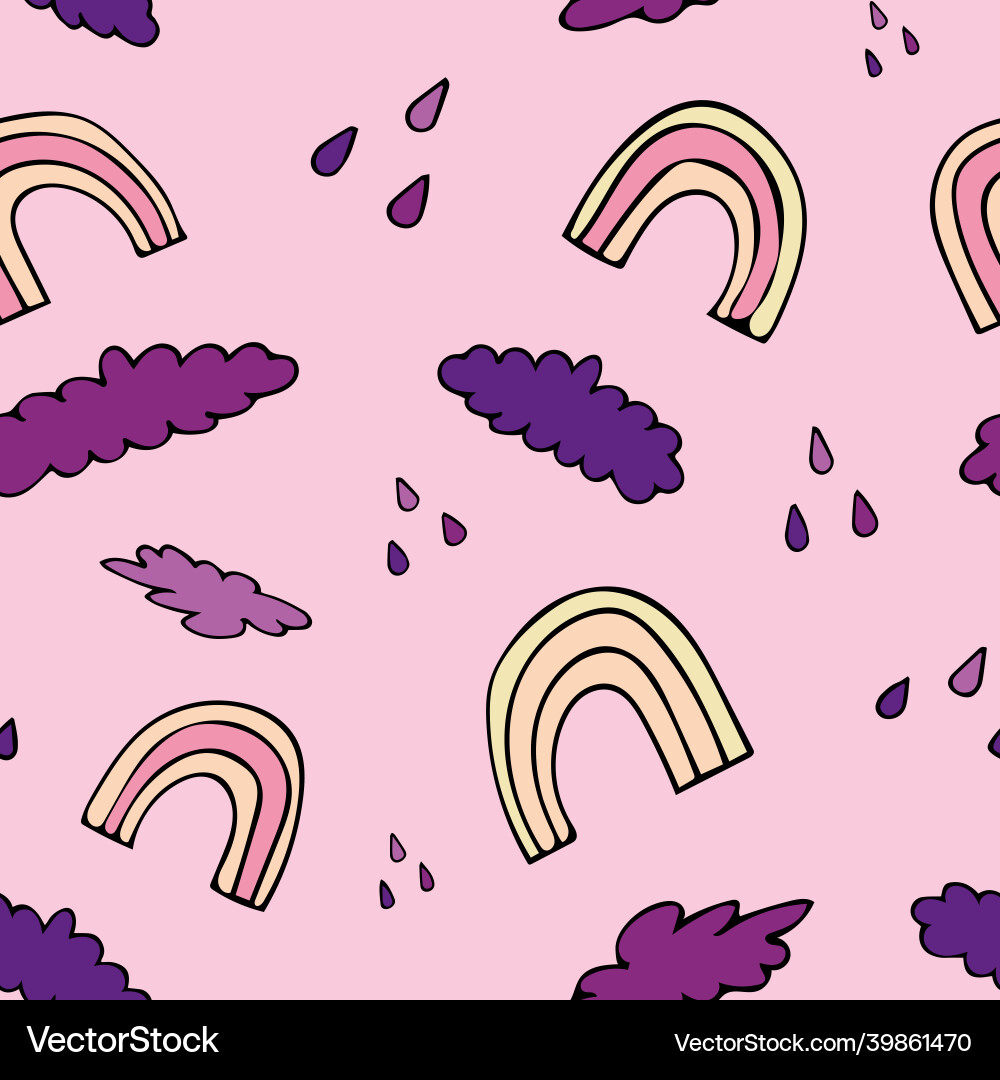 Seamless pattern with rainbow rain and clouds Vector Image