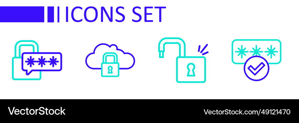 Set line password protection open padlock cloud Set line password protection open padlock cloud vector image