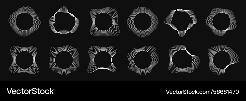 Set of round curved frames with dynamic wavy Set of round curved frames with dynamic wavy vector image