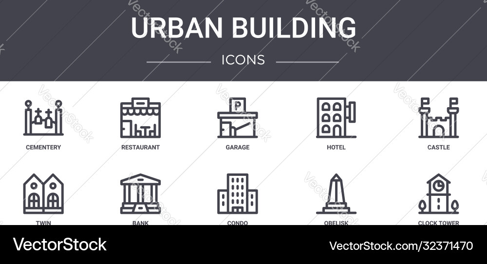 Urban building concept line icons set contains Urban building concept line icons set contains Vector Image