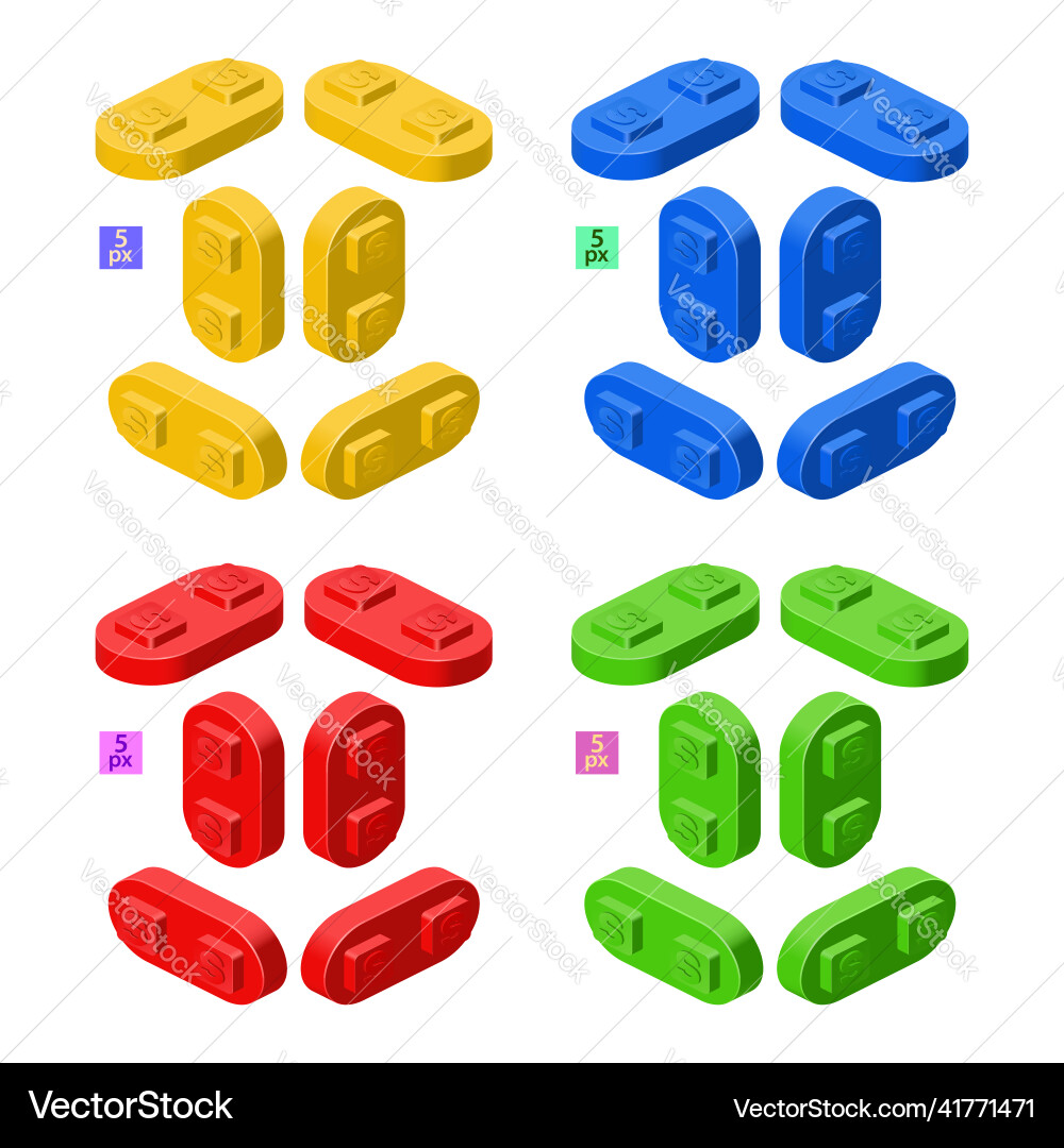 3d set of colored constructor kit in isometry 3d set of colored constructor kit in isometry vector image