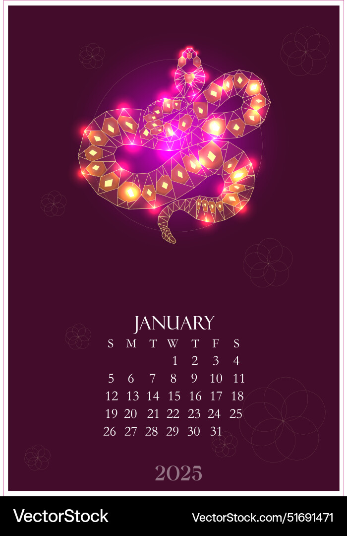 Calendar 2025 january with shining Royalty Free Vector Image