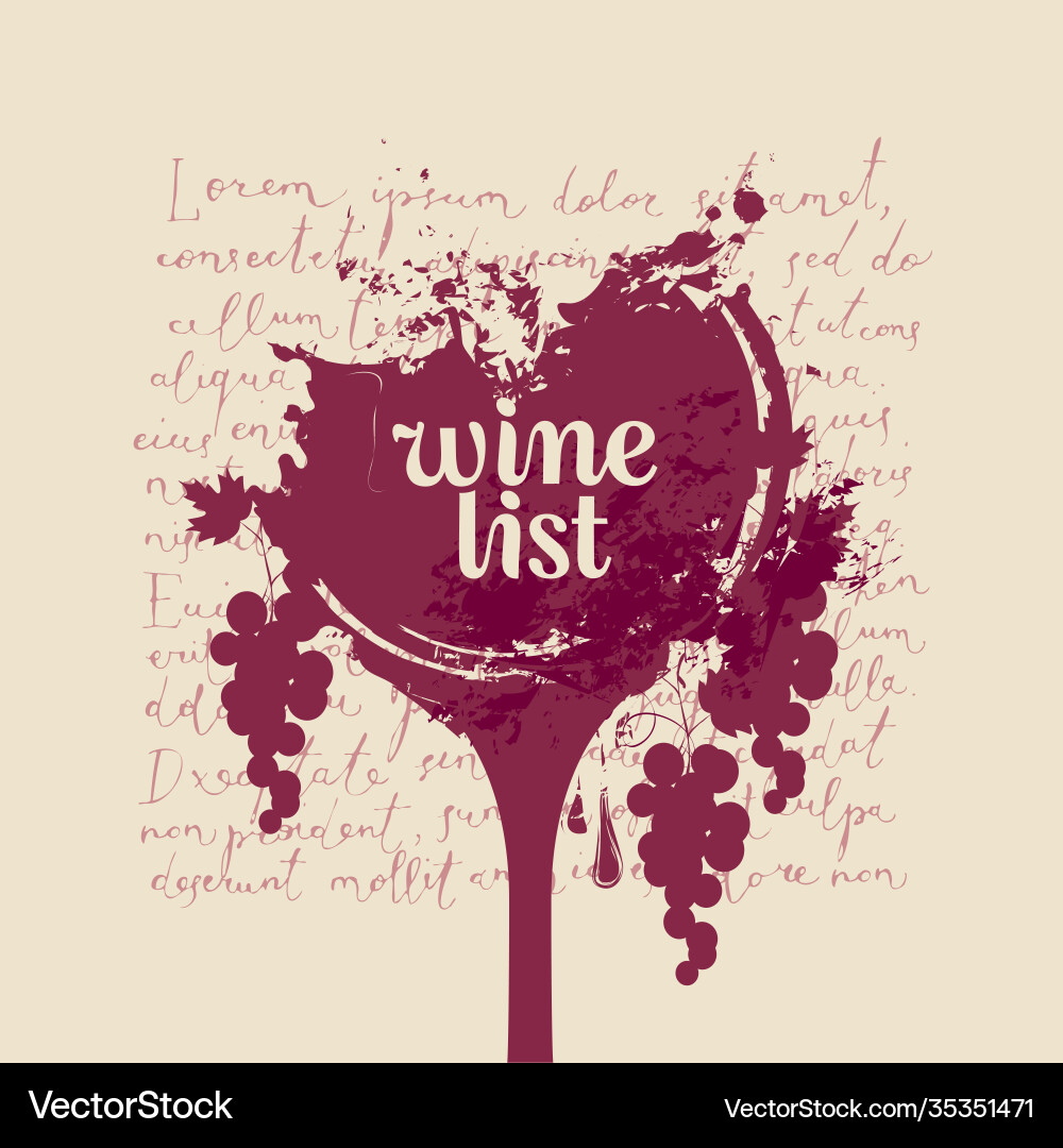 Elegant Wine List with Grapes and Splashes Vector Image