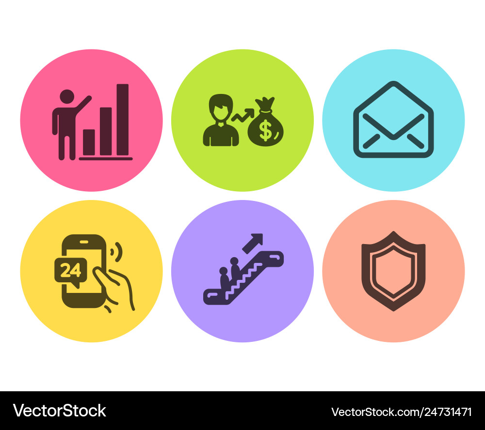 Graph chart mail and escalator icons set 24h Graph chart mail and escalator icons set 24h vector image