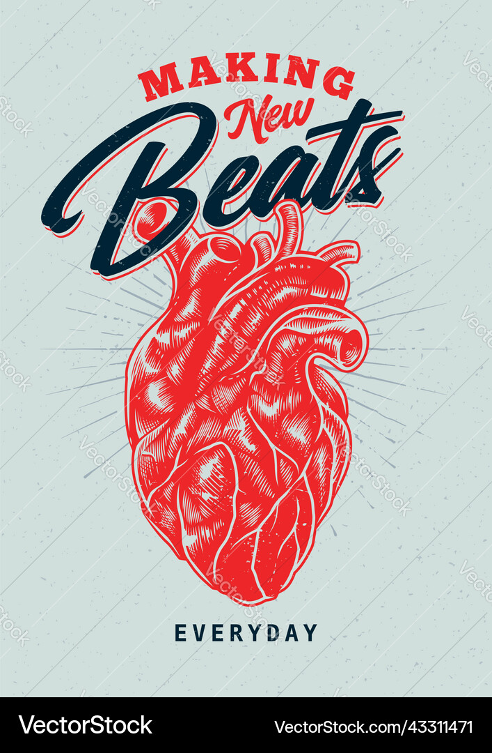 Grunge print design with heart vector image