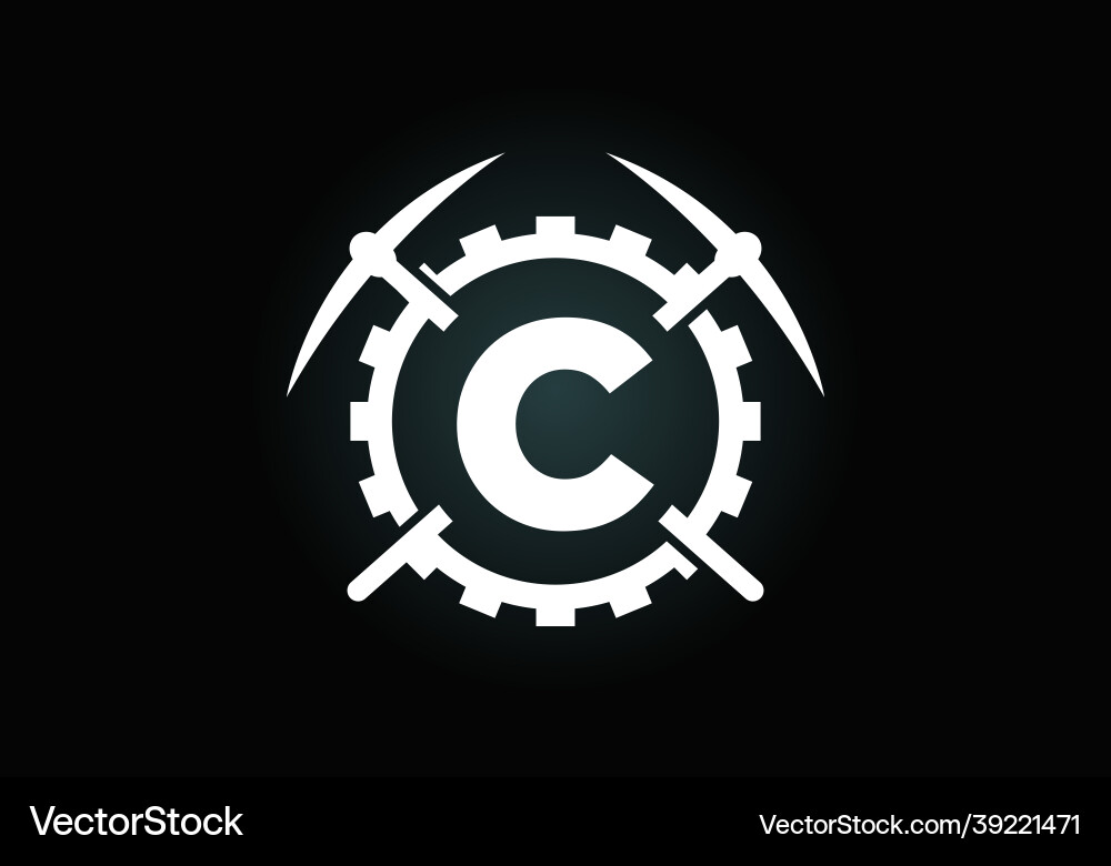 Initial c monogram letter alphabet with pickaxe Vector Image
