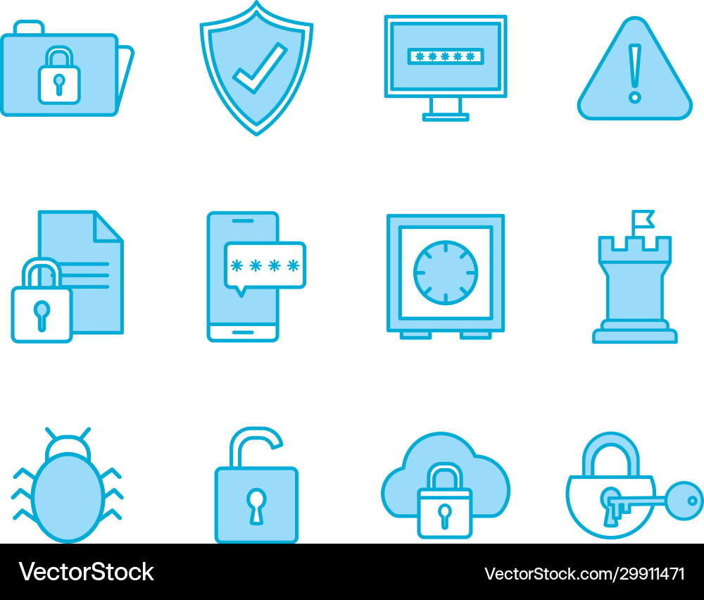 Isolated security line and fill style icon set vector image