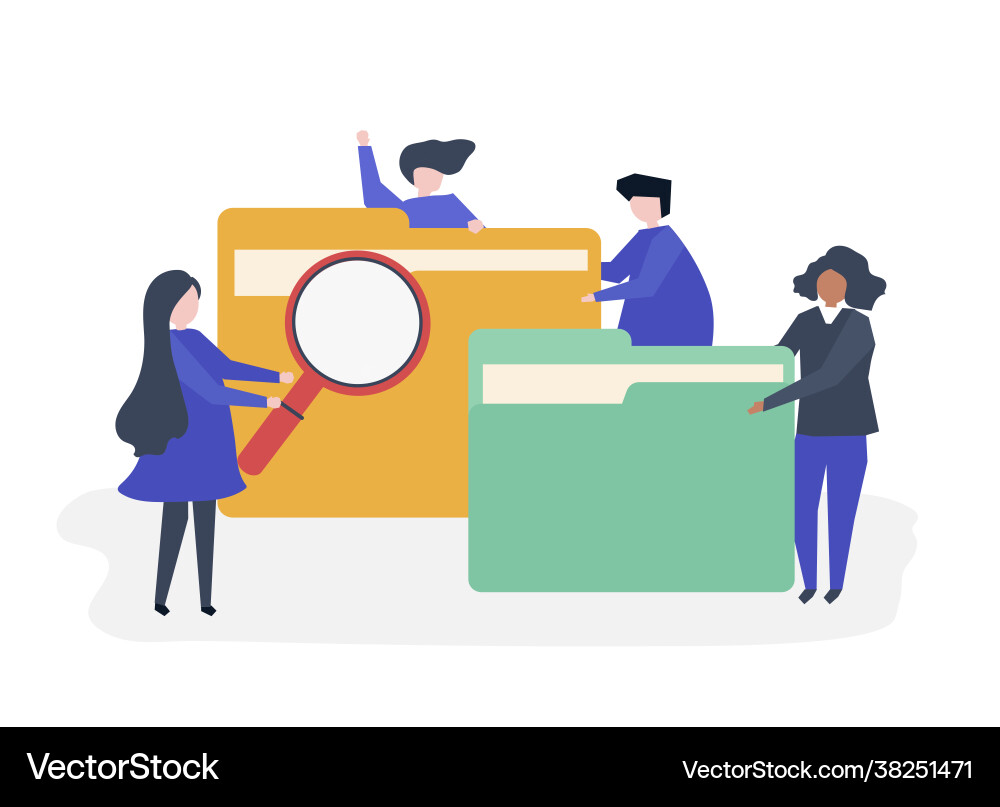 People Searching Files, Data Management Vector Image
