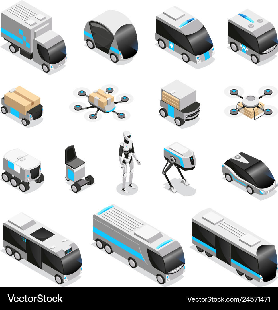 Robot delivery isometric icons Robot delivery isometric icons vector image