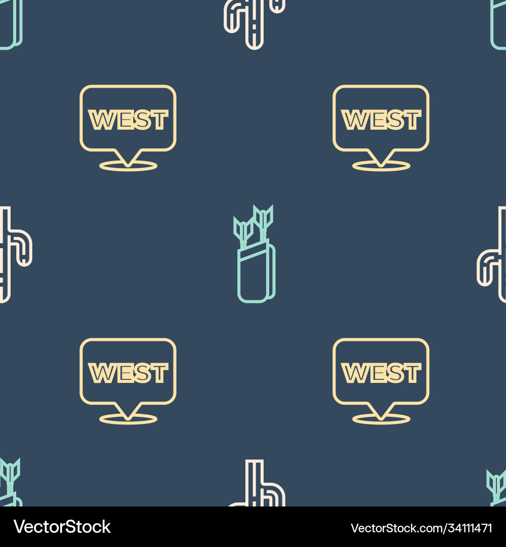 Set line cactus pointer to wild west and quiver Set line cactus pointer to wild west and quiver vector image