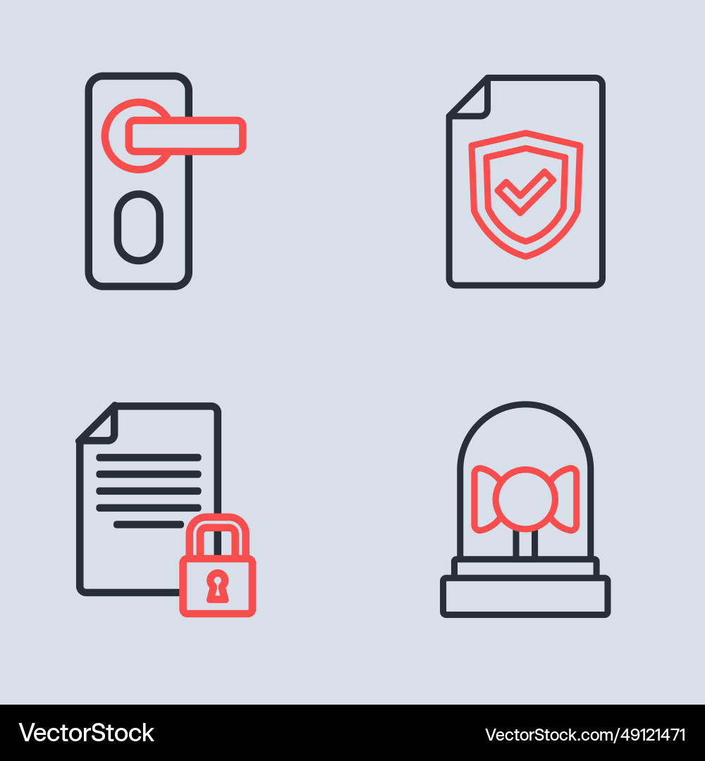 Set line contract with shield document and lock Set line contract with shield document and lock vector image