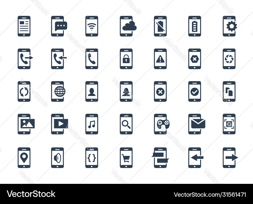 Smartphone functions and apps icon set Smartphone functions and apps icon set vector image