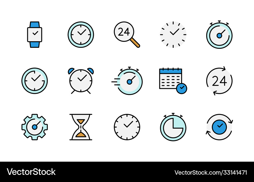 Time and clock color linear icons symbol Time and clock color linear icons symbol vector image