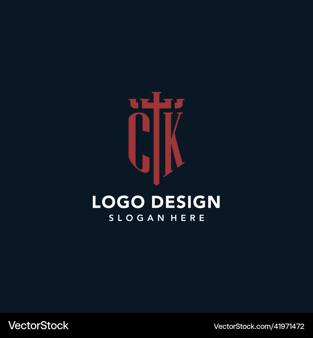 Ck initial monogram logos with sword and shield Ck initial monogram logos with sword and shield Vector Image