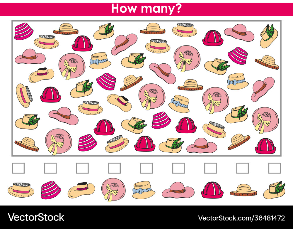 Count how many summer hats counting game Vector Image