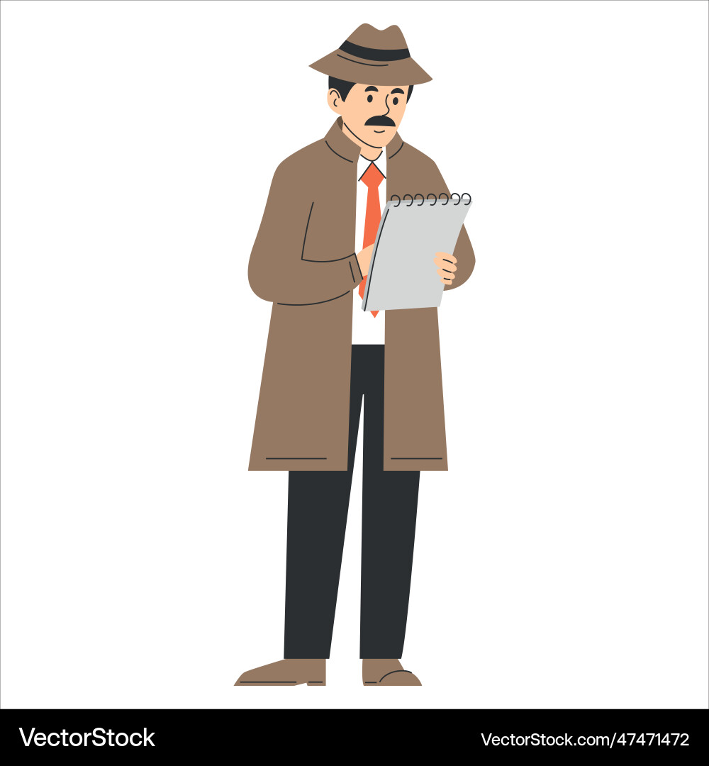 Detective take notes on a notepad isolated Detective take notes on a notepad isolated vector image